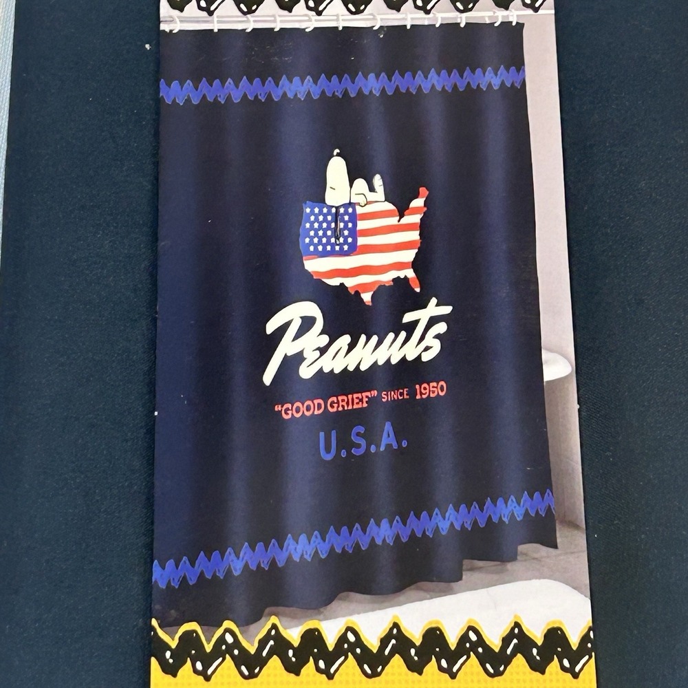 Peanuts Snoopy Patriotic Shower Curtain 70x72 Good Grief 75 Years USA HN489E